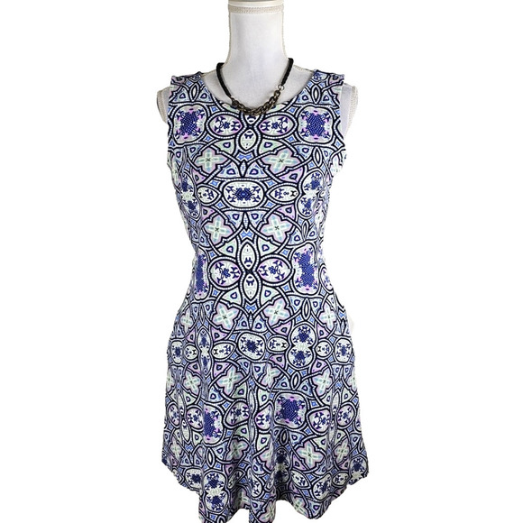 Talbots ~Woman Size M Petite~ Blue Multi Cotton Sleeveless Dress w/Pockets. - Picture 1 of 12